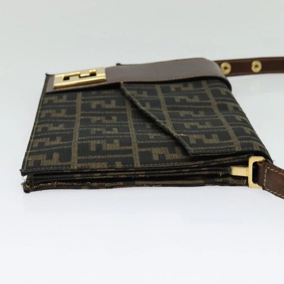 FENDI Zucca Canvas Shoulder Bag Black Brown gold Auth 141634 - Picture 6 of 16